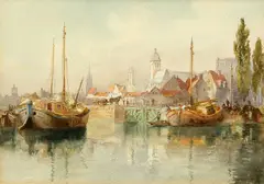 Richard Henry Wright, 'View Of The Grand Canal, Venice' And 'Bruges Canal', Watercolour