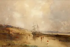 George Edward Horton, Boat On A Beach, Tyne Estuary, Watercolour
