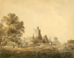 William Henry Pyne, A Church In Bedfordshire, 1794, Watercolour over pencil with wash line border