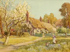Anne Hathaways Cottage by James W. Milliken, Watercolour, sold May 2023
