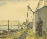 Kenneth Gribble, Sailors Farewell, Transporter Bridge, Middlesbrough, Oil on board