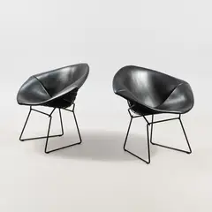 Harry Bertoia, Bertoia diamond -chairs, 2 pcs, Knoll, black leather uppholstery