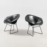 Harry Bertoia, Bertoia diamond -chairs, 2 pcs, Knoll, black leather uppholstery