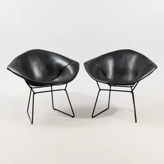 Harry Bertoia, Bertoia diamond -chairs, 2 pcs, Knoll, black leather uppholstery