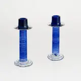 Oiva Toikka, Candlesticks, 2 pcs, Pro Arte/ Primo, Nuutajärvi, clear and blue glass