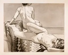 Philip Pearlstein, Two Nudes on Old Indian Blanket, 1971, Etching and aquatint on wove paper