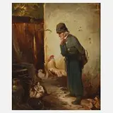 Meno Mühlig, Bauer und spielende Katzen, Öl auf Leinwand