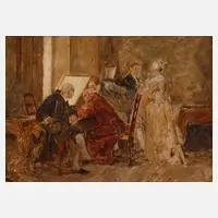 Prof. Carl Seiler, Beim Portraitmaler, Öl auf Holztafel