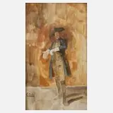 Prof. Carl Seiler, Beim Handschuh anziehen, Aquarell und Deckfarben