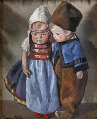 Chlapček a dievčatko by Ritta Boemm, okolo 1890, olej na vrecovine, dublované na dreve, sold Mar 2011