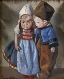 Ritta Boemm, Chlapček a dievčatko, okolo 1890, olej na vrecovine, dublované na dreve