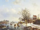 Willem Vester, Eisvergnügen auf einem holländischen Kanal, Öl auf Holz