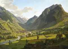 Alexandre L.R. Millin Duperreux, Blick auf das Thermalbad Cauterets in den Pyrenäen, Öl auf Leinwand