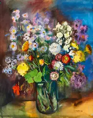 Ernst Huber, Blumenstillleben, Gouache auf Aquarellkarton