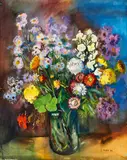 Ernst Huber, Blumenstillleben, Gouache auf Aquarellkarton