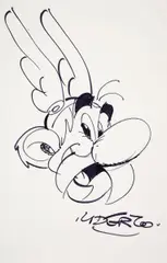 Albert Uderzo, Asterix, Filzstiftzeichnung auf Karton (mittig gefaltet)