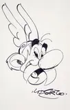 Albert Uderzo, Asterix, Filzstiftzeichnung auf Karton (mittig gefaltet)