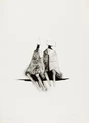 Two sitting figures by Lynn Chadwick, Lithografie auf BFK RIVES FRANCE (Wasserzeichen), sold Jun 2016