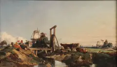 Eugène Le Poittevin, Dutch Landscape with Figures and Cattle, Oil on canvas