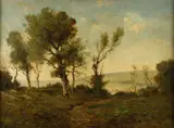 Henri Harpignies, Shoreline Barbizon Summer Landscape