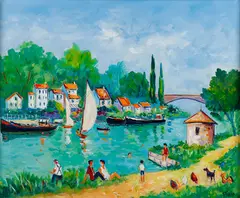 Le Loing à Saint-Mammès by Jean Claude Picot, Oil on canvas, sold Dec 2017