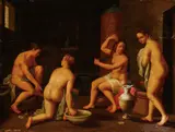 Cornelis van Haarlem, A Women's Bath House, Oil on chamfered oak wood panel