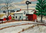 Edward Carlson, A Regionalist Rural Winter Landscape -, Oil on pulp board