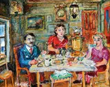 Interior Scene with Family at Table by David Burliuk, Oil on canvas board, sold Dec 2017