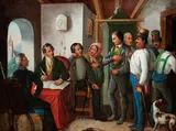 Carl Schindler, Die Rekrutierung (The Recruitment) -, Oil on tin