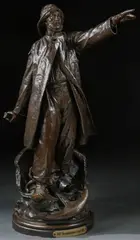 A Sea Captain Holding A Rudder with Anchor at His Feet - by Julius Robert Hannig, Bronze with dark brown patina, sold Dec 2017