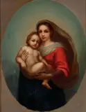 Raphael, The Sistene Madonna, Oil on canvas in faux oval