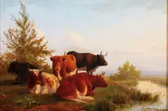 Cows Watering by Thomas Sidney Cooper, Oil on panel, sold Dec 2017