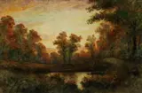 George H. Flavelle, Autumn Landscape at Dusk, Watercolor and gouache on paper