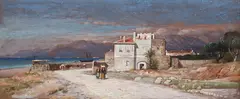 Samuel Colman, Seaside Village Landscape, probably Bordighera, Italy -, Gouache on paper
