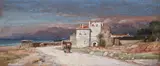 Samuel Colman, Seaside Village Landscape, probably Bordighera, Italy -, Gouache on paper