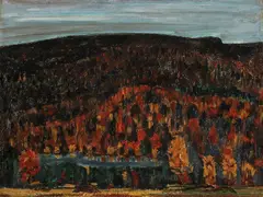 Marsden Hartley, Autumn Maine Landscape -, Oil on board, verso also painted with a dark figural composition