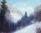 George Parker, Impressionistic Winter Mountain Landscape -, Oil on canvas