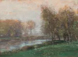 A Barbizonesque Summer Landscape and Cows and Sheep in Meadow - by American School, Both oil on board, sold Jun 2017