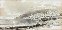 Coastal Scene by Alfred Thompson Bricher, Watercolor and gouache in grisaille, offered Jun 2017