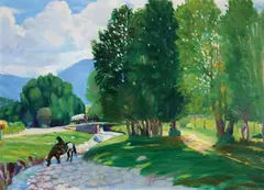 Joseph Fleck, Taos Landscape, Oil on board
