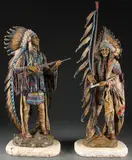 Carl Kauba, War and Peace -, Bronze with polychroming on carved rock bases
