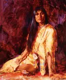 Mike Desatnick, Girl of the Ute Tribe, Oil on board