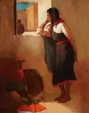 Amedee Joulline, A Navajo Woman with Basket and Olla, Oil on canvas
