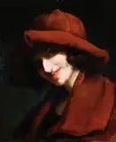 George Luks, Portrait of a Woman with Brown Floppy Hat -, Oil on canvas laid down
