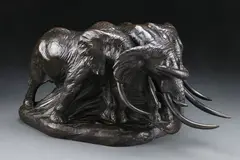 The Wounded Comrade - by Carl Akeley, Bronze with dark brown patina, offered Jun 2017