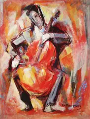 William Meyerowitz, The Cellist, Oil on canvas board