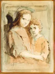 Conger Metcalf, Children, Mixed media on paper