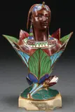 Henri Godet, Bust of Cleopatra, Bronze with reddish brown patina and champlevé enamel