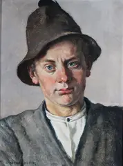 Thomas Baumgartner, Portrait of a Young Man Wearing Hat -, Oil on board