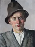 Thomas Baumgartner, Portrait of a Young Man Wearing Hat -, Oil on board